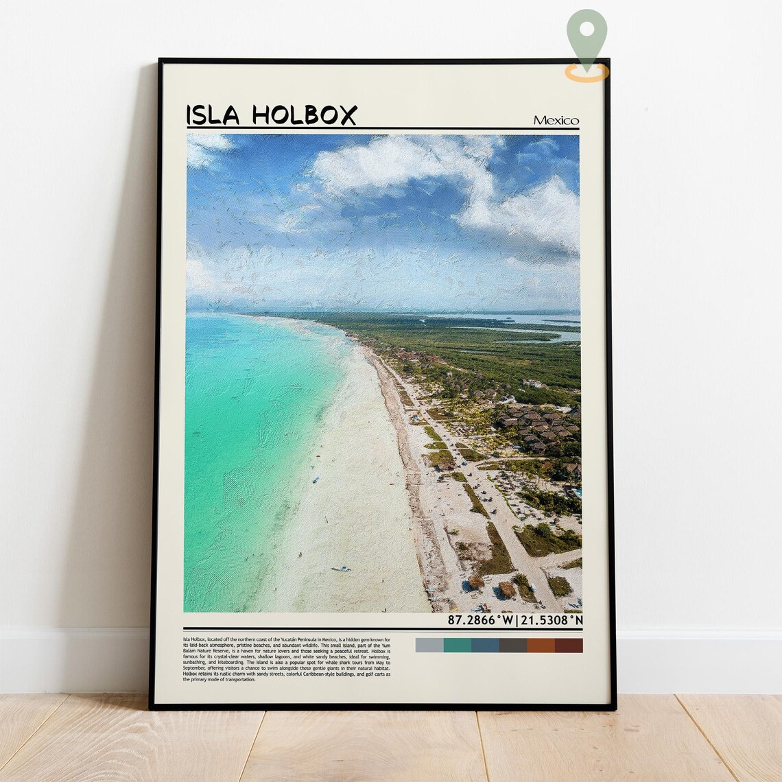 Isla Holbox Mexico Turquoise Beach Aerial Coastline Travel Poster - Image 5