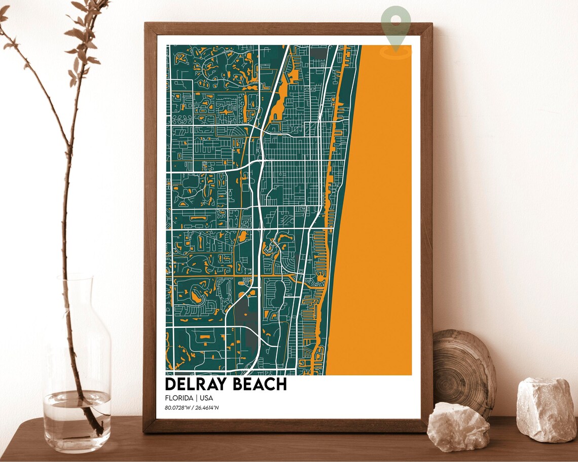 Delray Beach Florida Vintage Sepia Coastal City Map Art Poster - Image 4