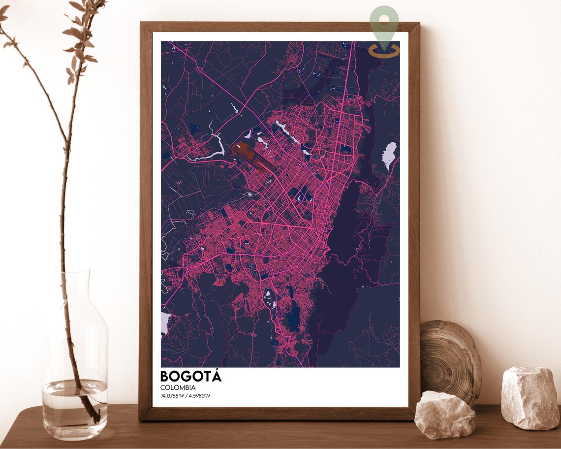 Bogota Colombia Dark Modern City Map Andean Hills Art Poster - Image 2