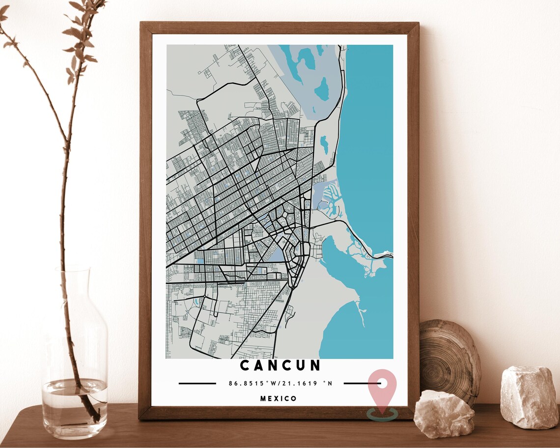 Cancun Mexico City Street Map Beach Blue Poster Wall Decor Art - Image 5
