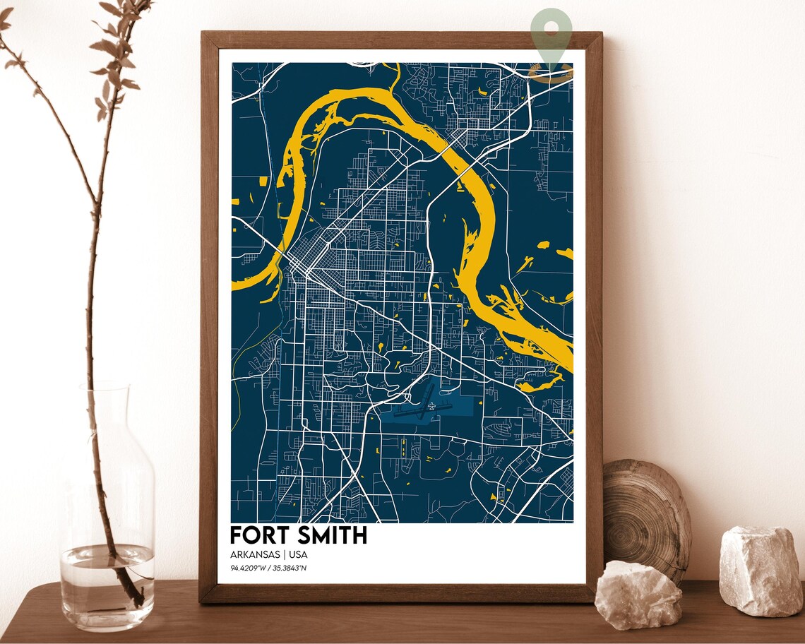 Fort Smith Arkansas USA Minimal Gray Blue River City Map Street Poster - Image 2