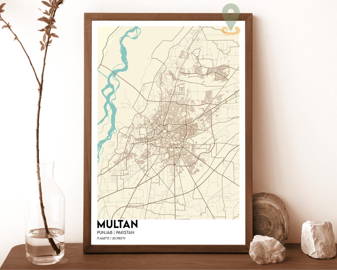 Multan Punjab Pakistan Crimson Red Modern City Map Art Poster - Image 5