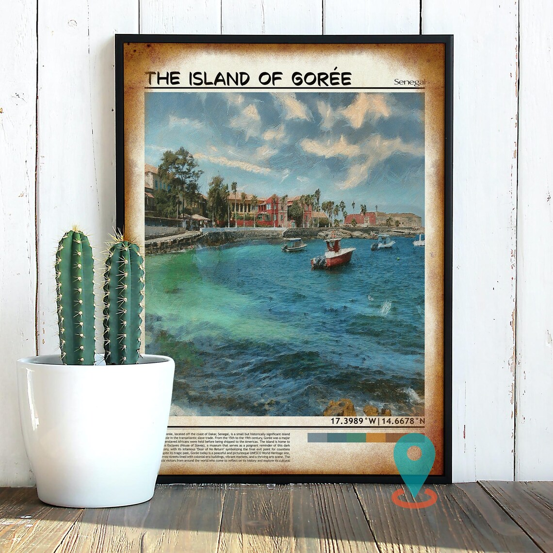 Island of Goree Senegal Harbor Boats Painterly Travel Poster - Image 4