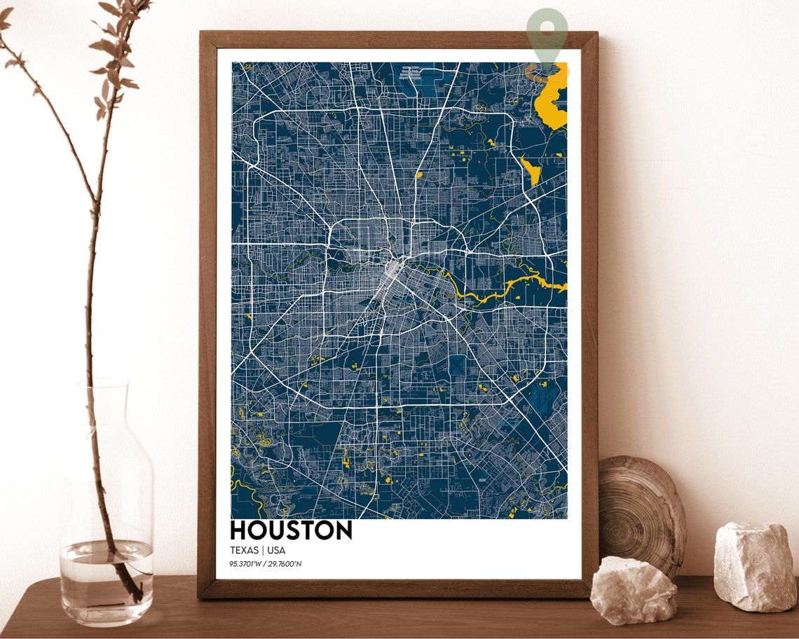 Houston Texas Modern City Map Gray Monochrome Street Art Poster - Image 6