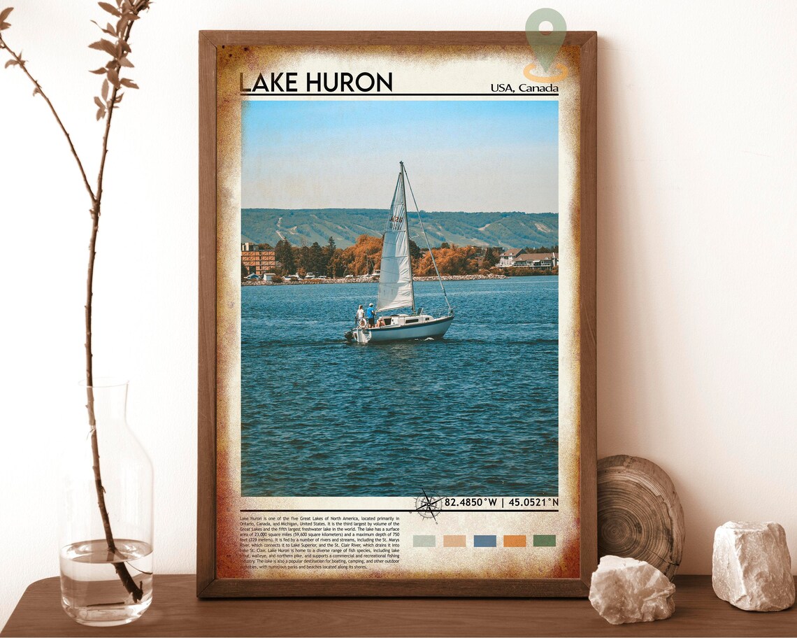 Lake Huron USA Canada Sailboat On Blue Water Lakeside Photo Poster - Image 6