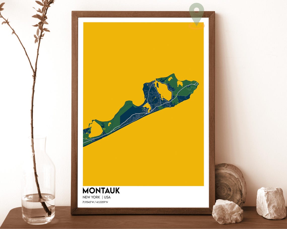 Montauk New York Minimal Teal Peninsula Coast Map Art Poster - Image 6