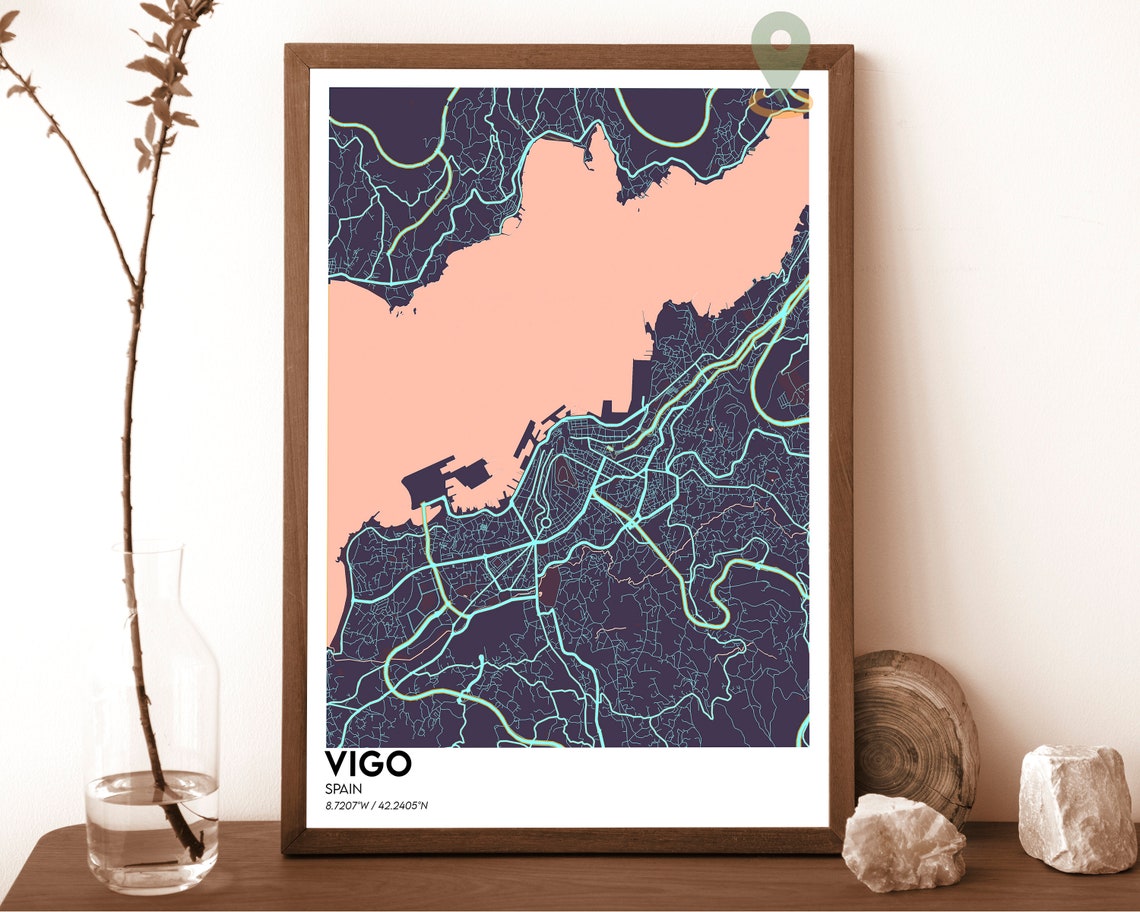 Vigo Spain Bold Teal Orange Modern Coastal City Map Art Poster - Image 3
