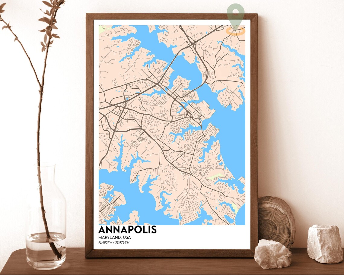 Annapolis Maryland Teal Orange Minimalist Street Map Art Print - Image 3