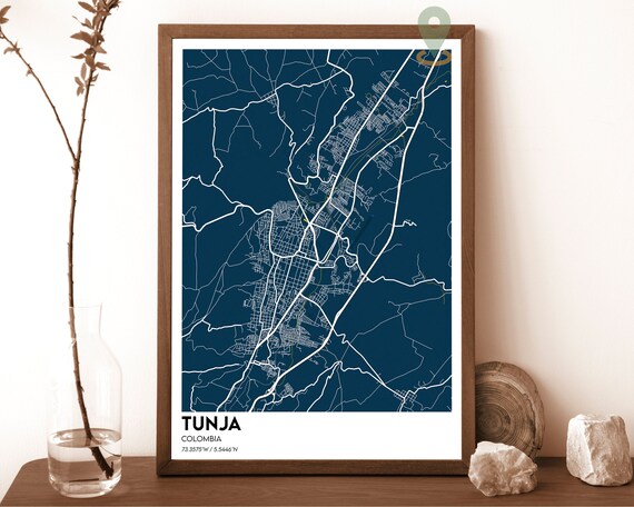 Tunja Colombia Navy Blue Street Map Minimalist Art Decor Poster