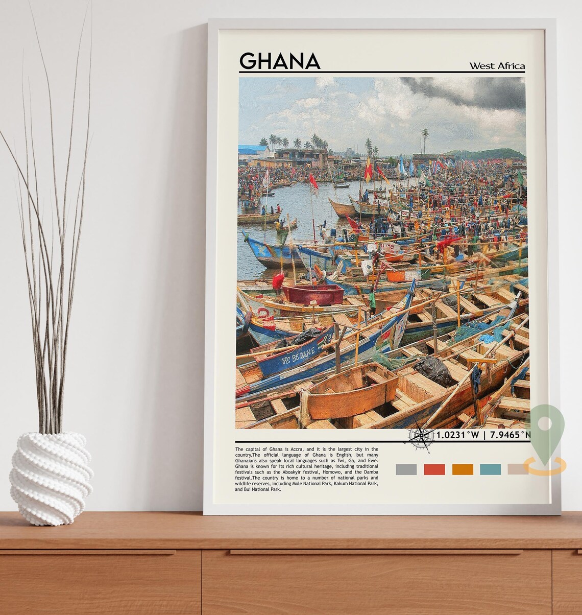 Ghana West Africa Colorful Fishing Boats Harbor Travel Poster - Image 2
