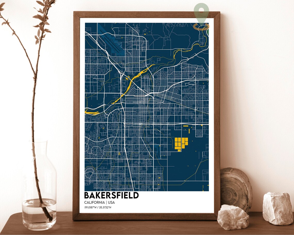 Bakersfield California USA Bold Red Modern City Street Map Poster - Image 2