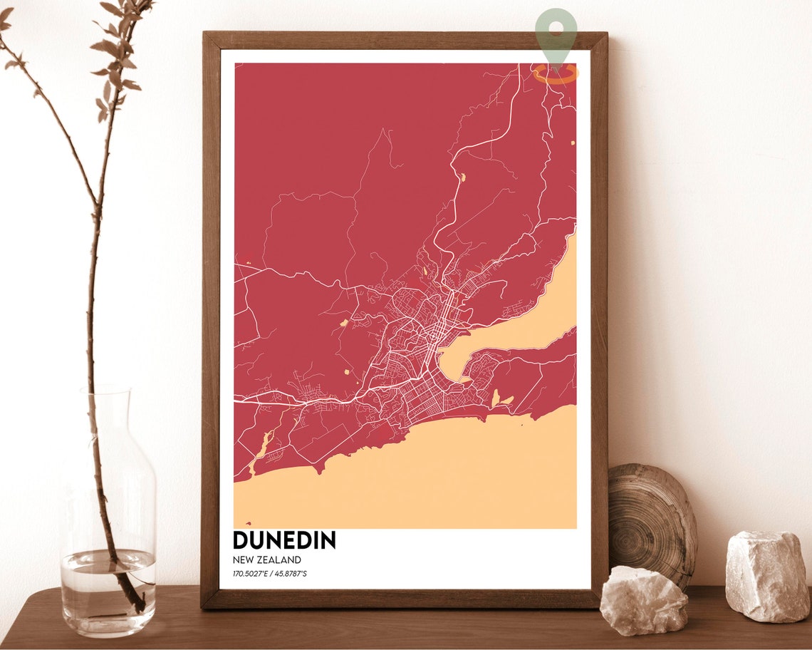 Dunedin New Zealand Stunning Navy Gold Coastal City Map Poster - Image 5