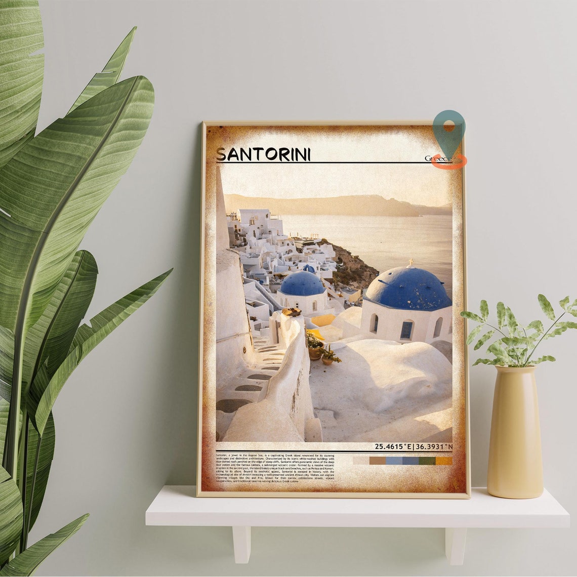 Santorini Greece Blue Dome Churches Caldera Golden Light Poster - Image 5