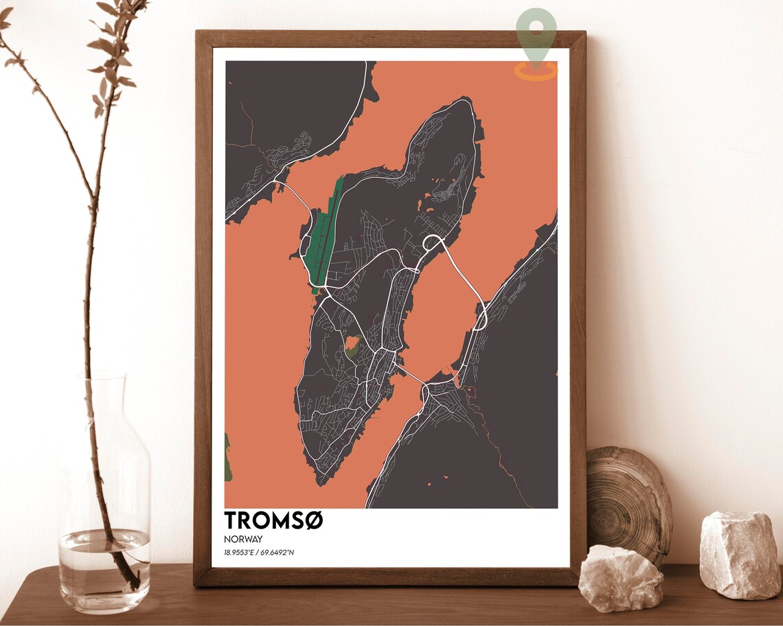 Tromso Norway Navy Gold Island City Street Map Arctic Art Poster - Image 4