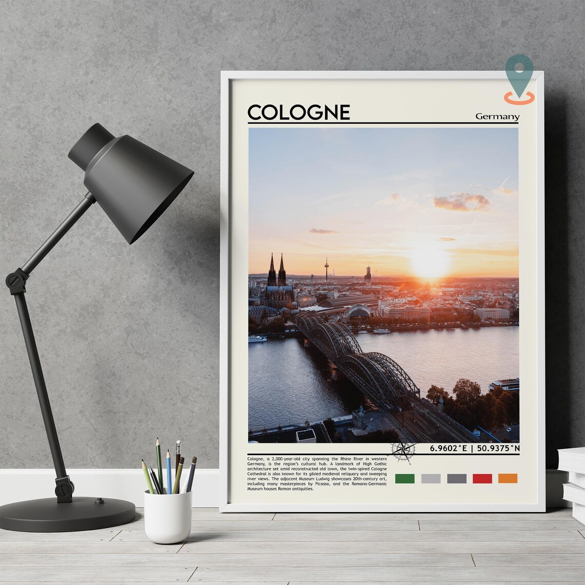 Cologne Germany Rhine River Sunset Cathedral City Skyline Poster - Image 5