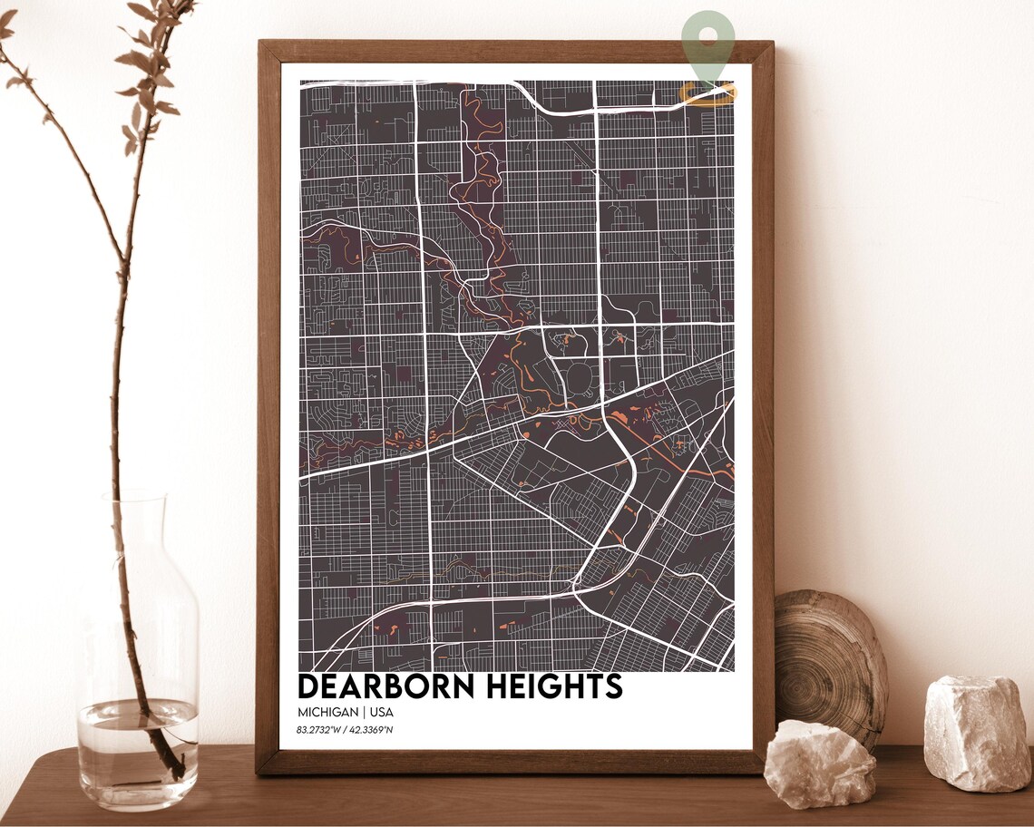 Dearborn Heights Michigan Cream Rose Minimalist Street Map Art Print - Image 6