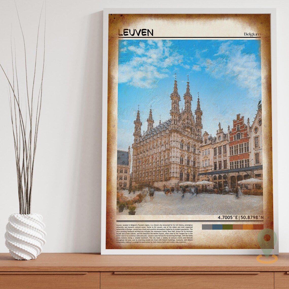 Leuven Belgium Gothic Town Hall Market Square Coordinate Travel Poster - Image 3