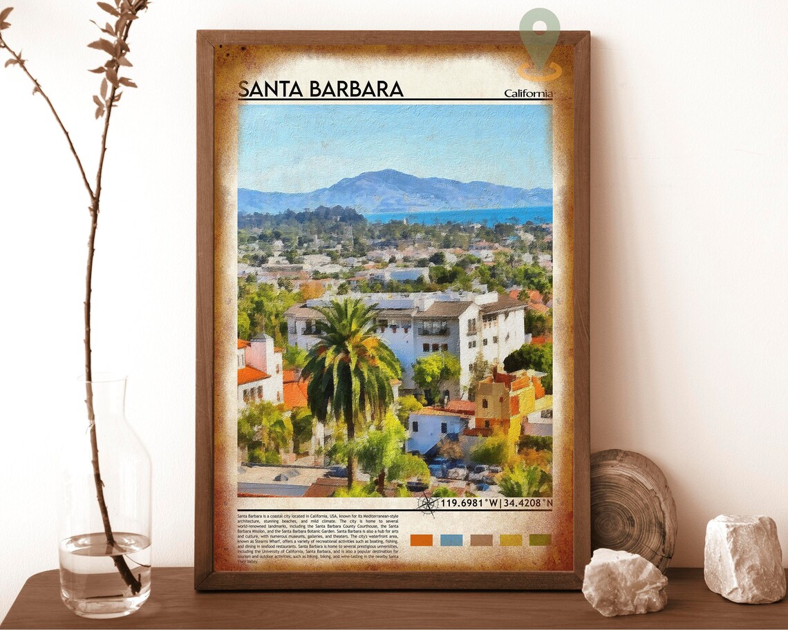 Santa Barbara California Coastline Palm Beach City Travel Poster - Image 6