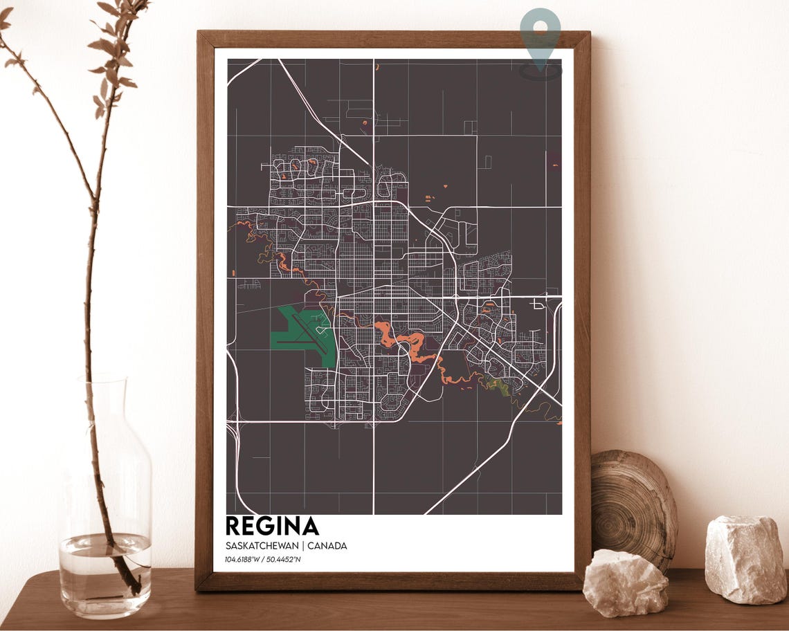 Regina Saskatchewan Canada Dark Navy City Map Home Decor Poster - Image 5