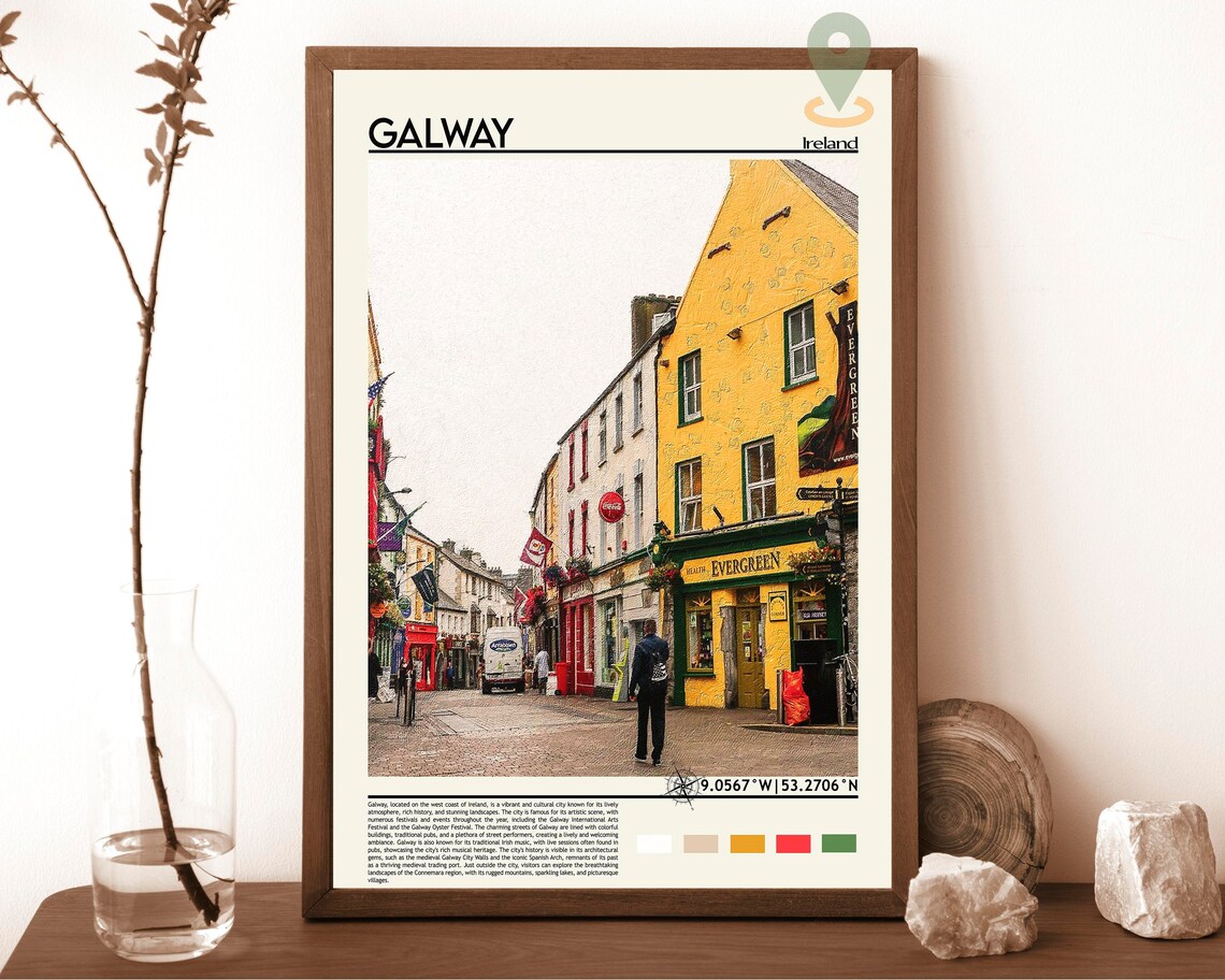 Galway Ireland Colorful Shop Street Old Town Scene Photo Poster