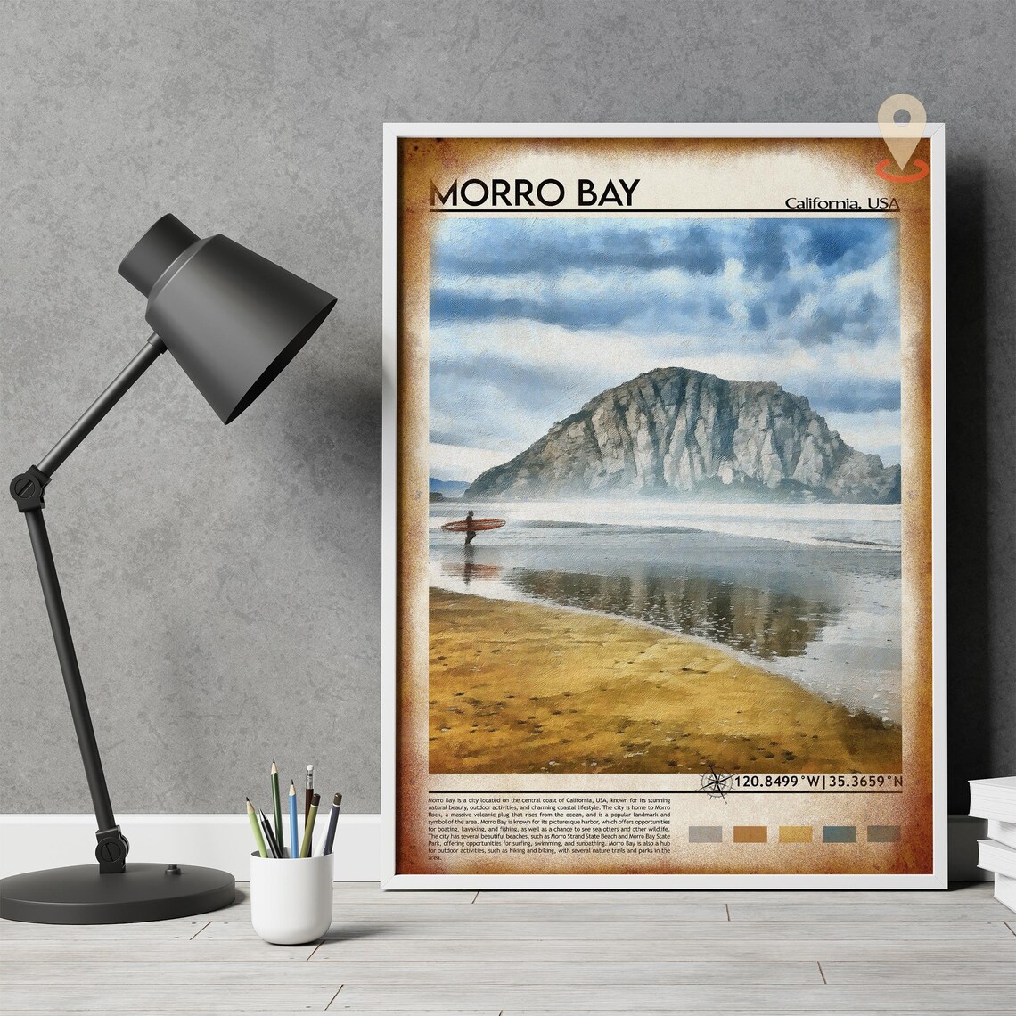 Morro Bay California Morro Rock Surf Beach Vintage Travel Poster - Image 4