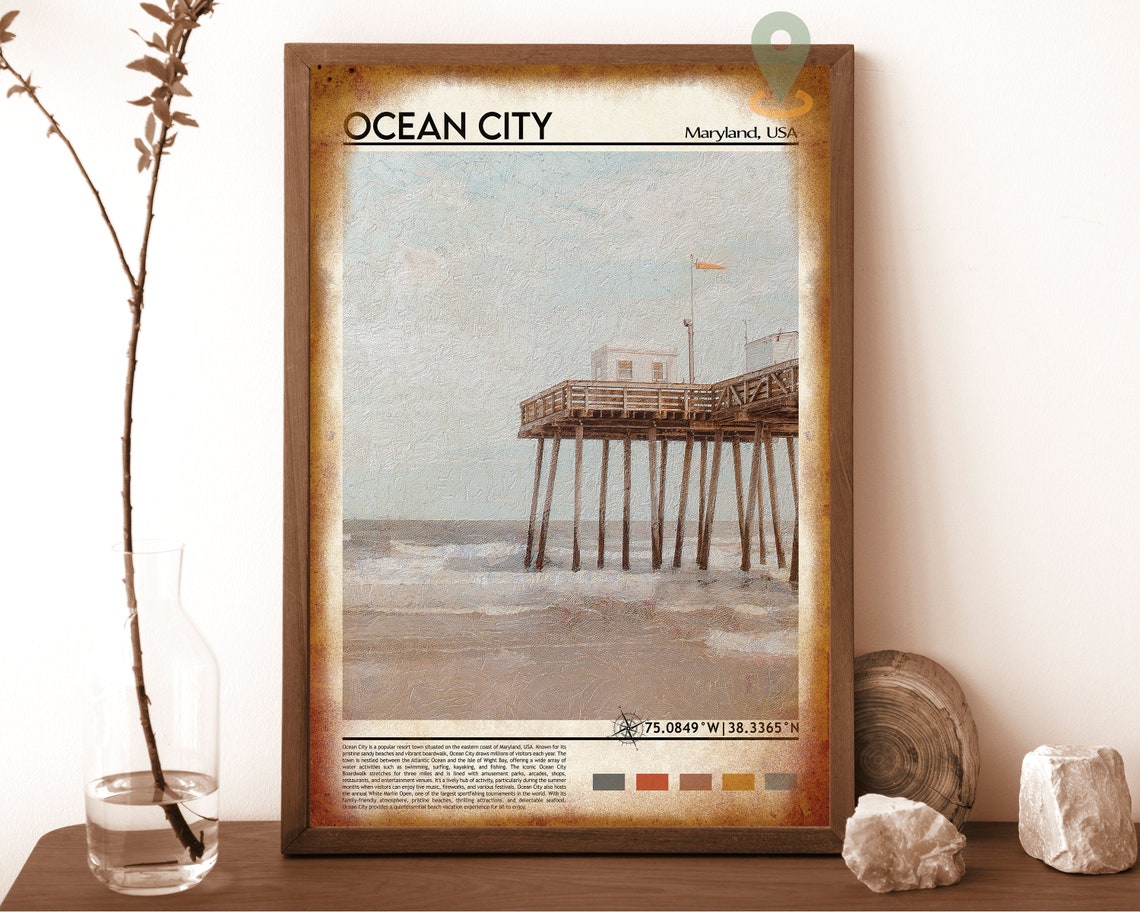 Ocean City Maryland Beach Pier Ocean Waves Summer Travel Poster - Image 6