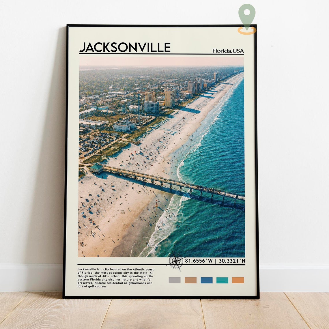 Jacksonville Florida Beach Coastline Aerial Ocean Pier Poster - Image 2