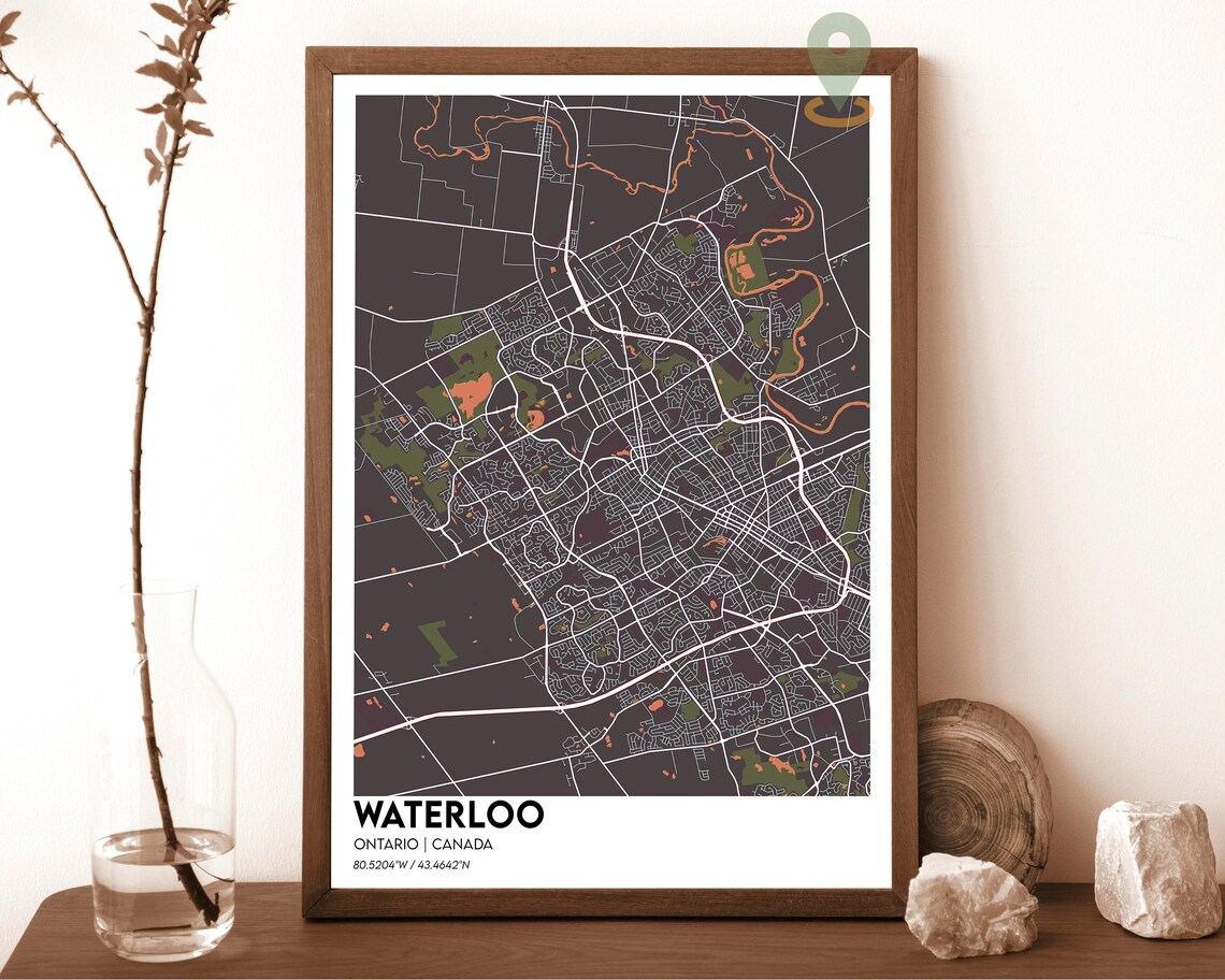 Waterloo Ontario Canada City Map Poster Red Modern Minimalist Art - Image 3