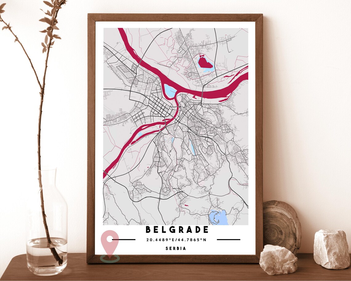 Belgrade Serbia navy with a golden Danube river Street Map Coordinates Poster - Image 2