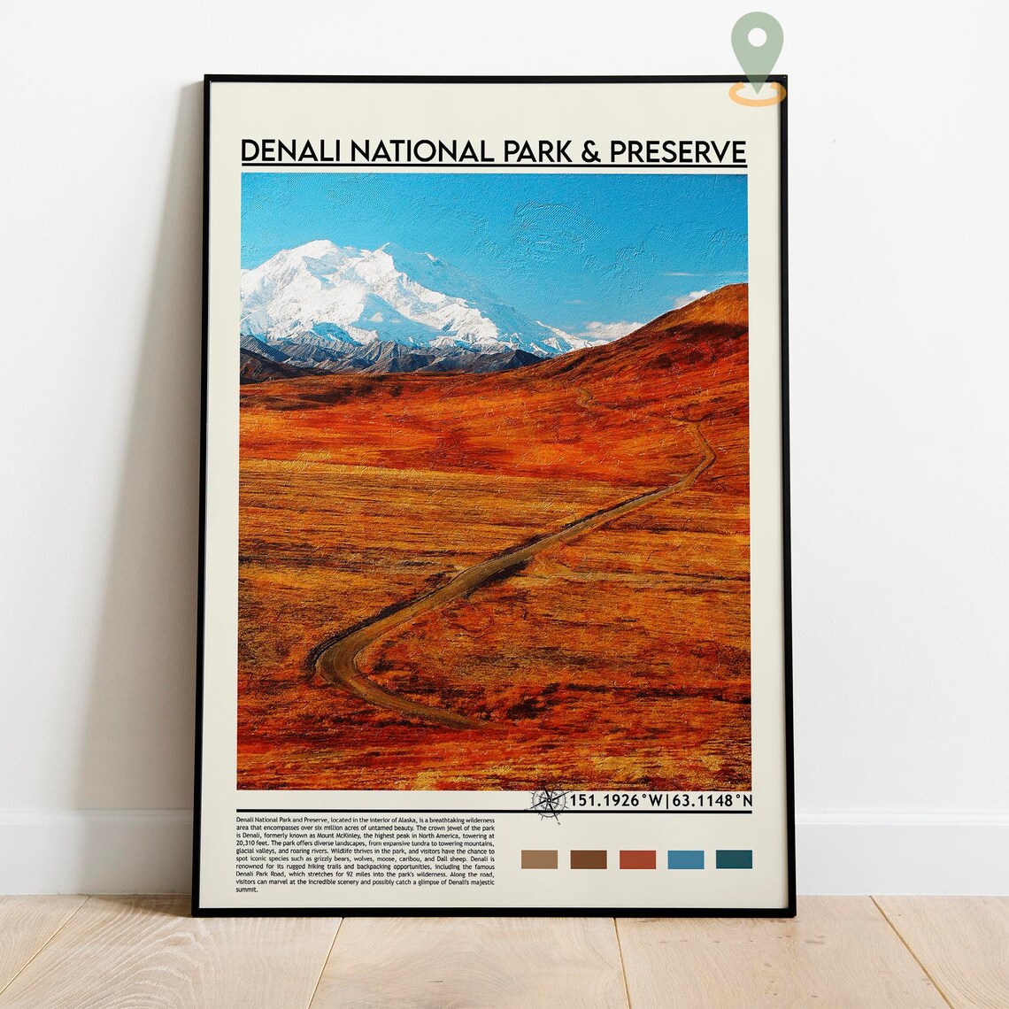 Denali National Park Alaska Snowy Peak Autumn Tundra Wilderness Travel Poster - Image 3