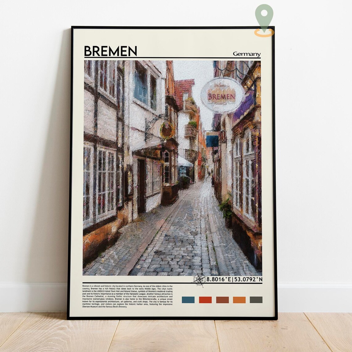 Bremen Germany Historic Cobblestone Old Town Street Travel Poster - Image 2