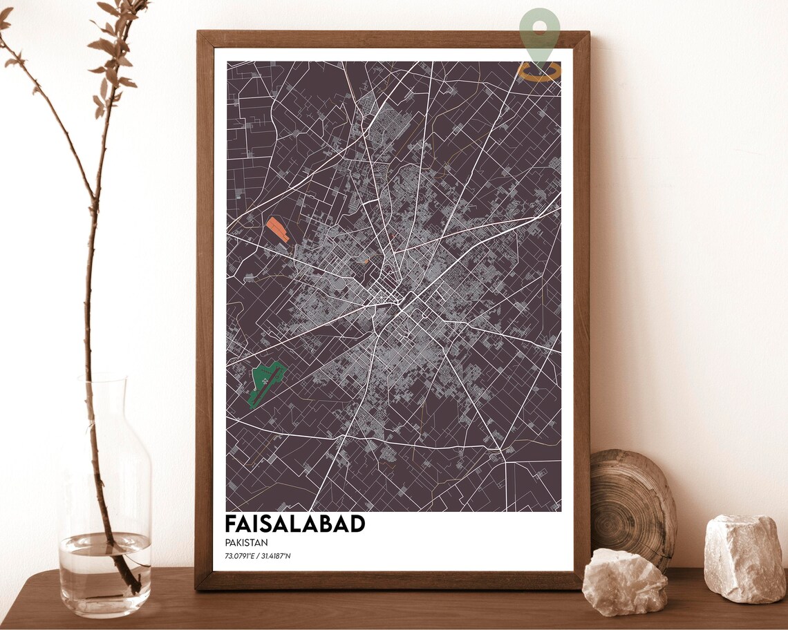 Faisalabad Pakistan Teal Green Street Map Modern Art Decor Poster - Image 5