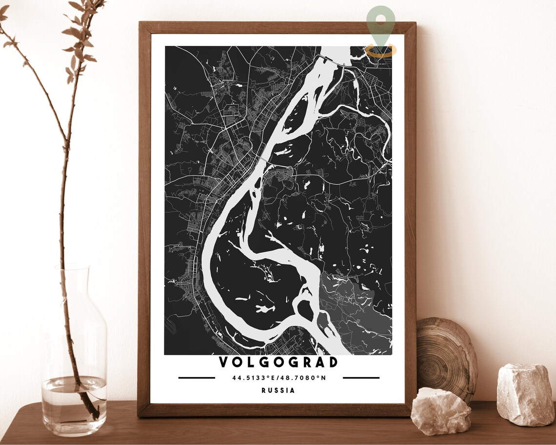Volgograd Russia Navy Gold River Bend Street Map Bold Wall Art - Image 6
