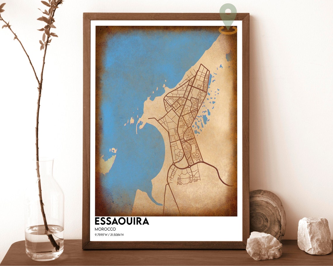 Essaouira Morocco Navy Gold Coastal City Street Map Art Poster - Image 2