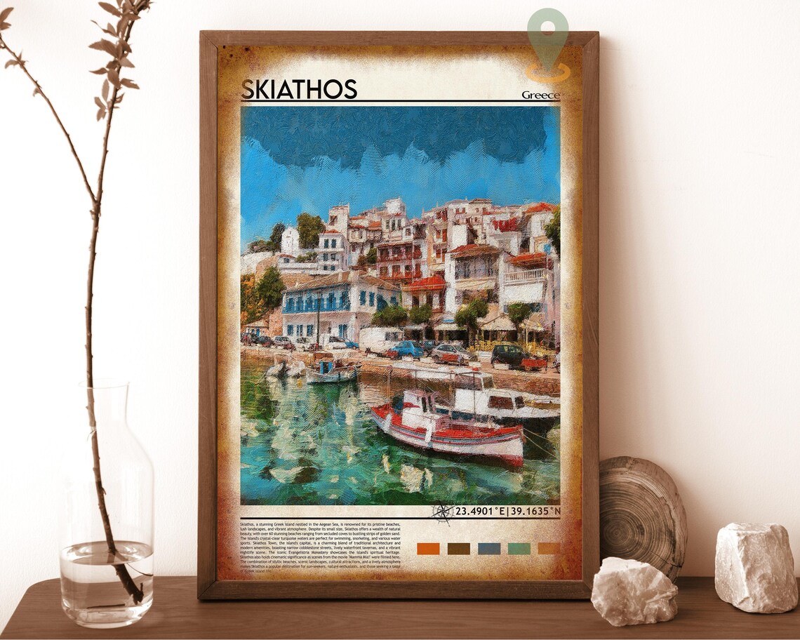 Skiathos Greece Harbor Boats Colorful Seaside Aegean Travel Poster - Image 6