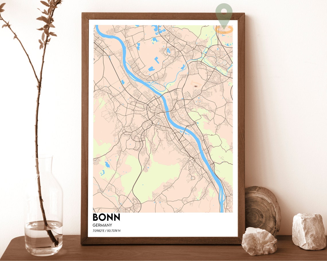 Bonn Germany Dark City Map With Orange River Street Art Poster - Image 4