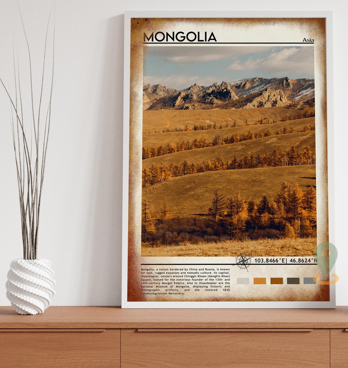 Mongolia Asia Autumn Steppe Golden Rolling Hills Nature Travel Poster - Image 4