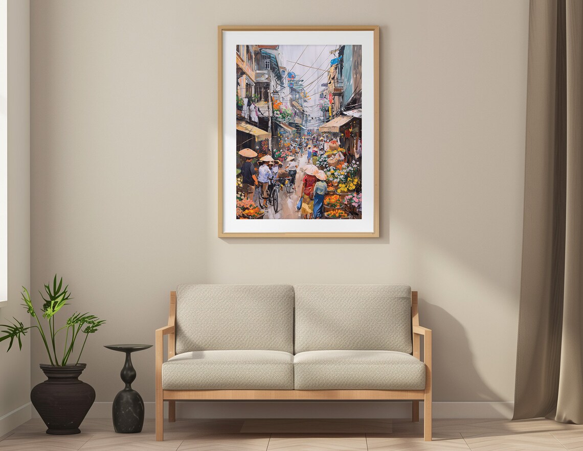 Vietnamese Street Flower Market Asian Watercolor Painting Poster - Image 5