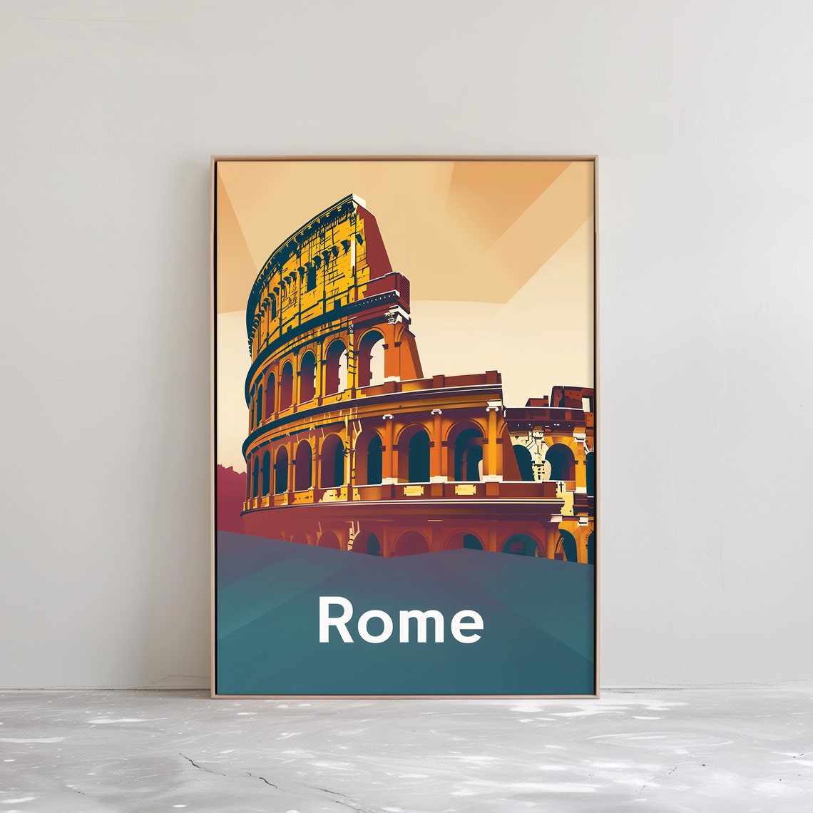 Rome Italy Colosseum Ancient Landmark Sunset Retro Travel Poster