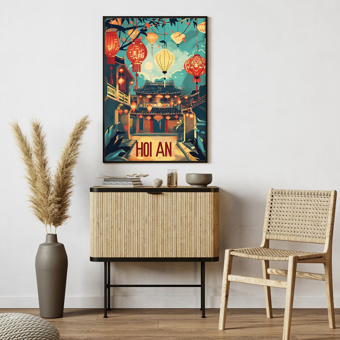 Vintage Hoi An Vietnam Lantern Street Night Travel Art Poster - Image 3