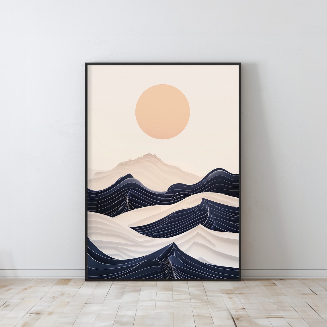 Layered Paper Cut Ocean Waves Cream Sun Minimal Coastal Poster - Image 5