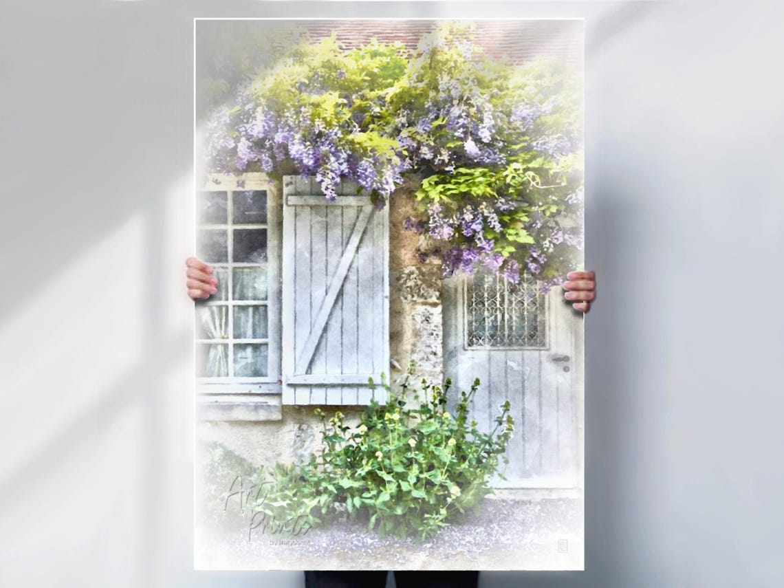 Rustic Cottage Door Purple Wisteria Cascading Blooms Country Poster