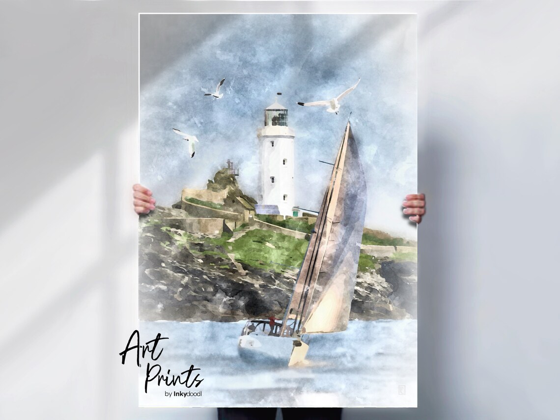 Godrevy Lighthouse, Cornwall Watercolour Art Print