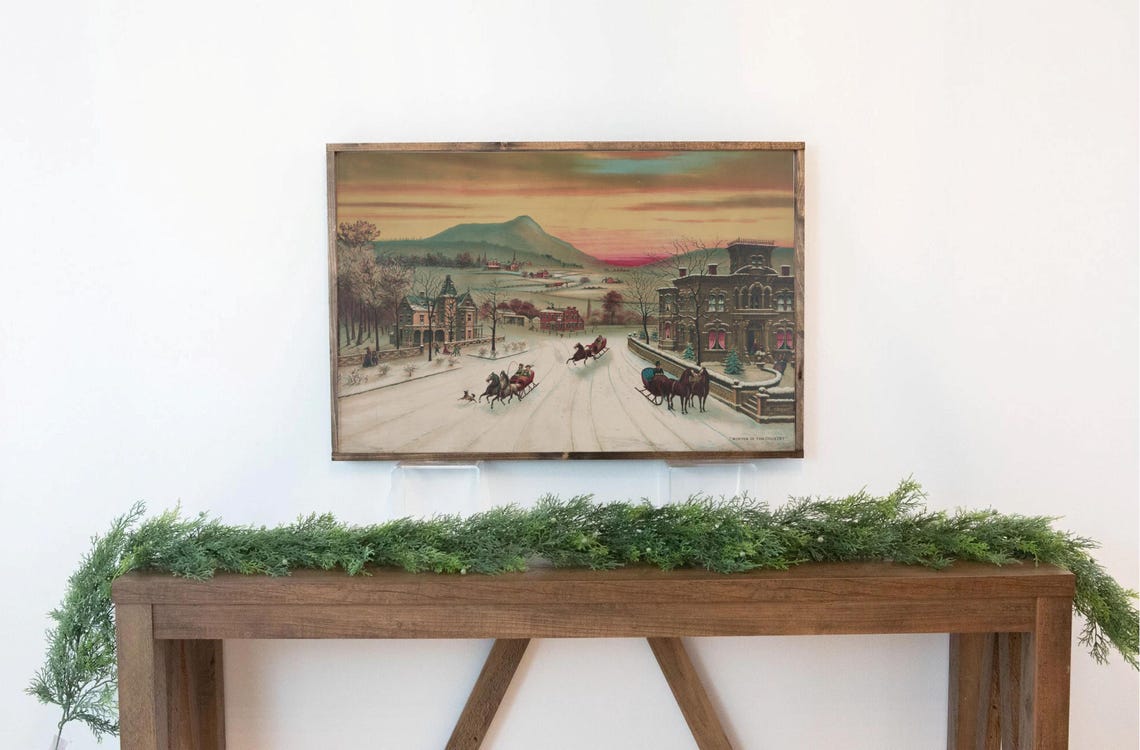 Winter In The Country Vintage Wall Art Christmas Streets Vintage Winter Art Print Antique Christmas Horse And Carriage Painting Print