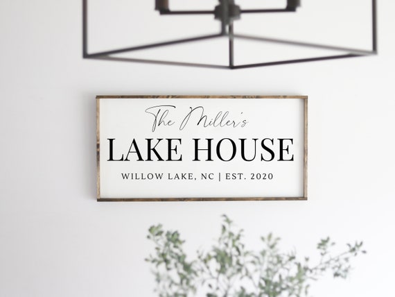 Lake House Family Name Sign Wood Family Sign Housewarming Gift Established Sign Farmhouse Sign