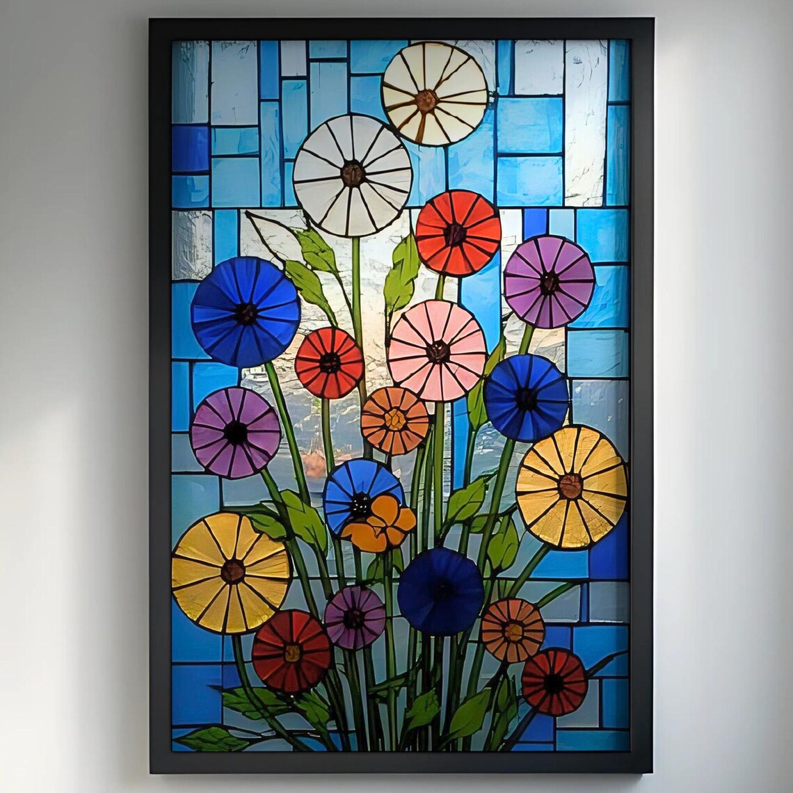 Colorful Stained Glass Flower Bouquet Bright Garden Bloom Poster