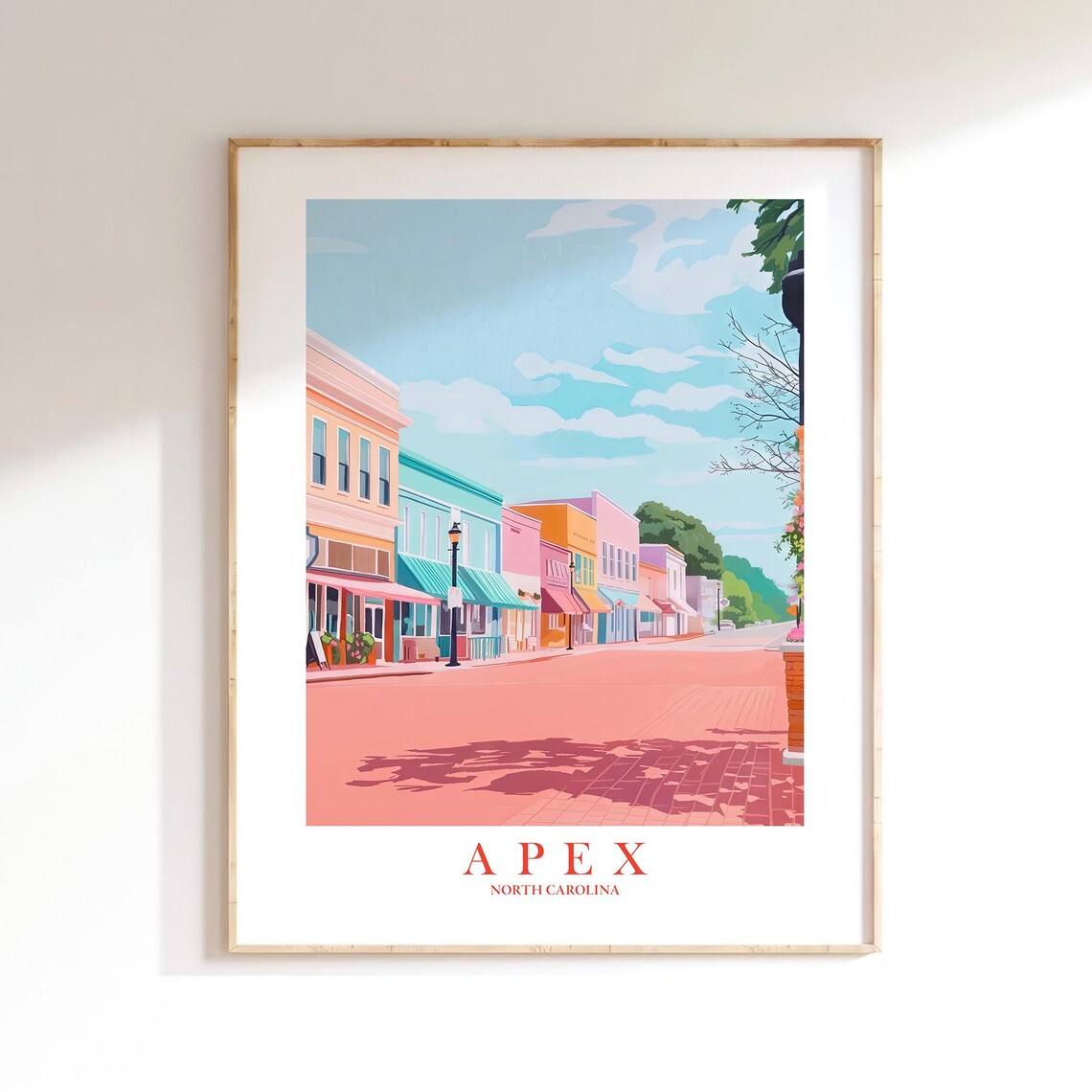 Apex North Carolina Pastel Main Street Brick Road Travel Poster