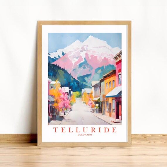 Telluride Colorado Mountain Main Street Retro Watercolor Travel Poster