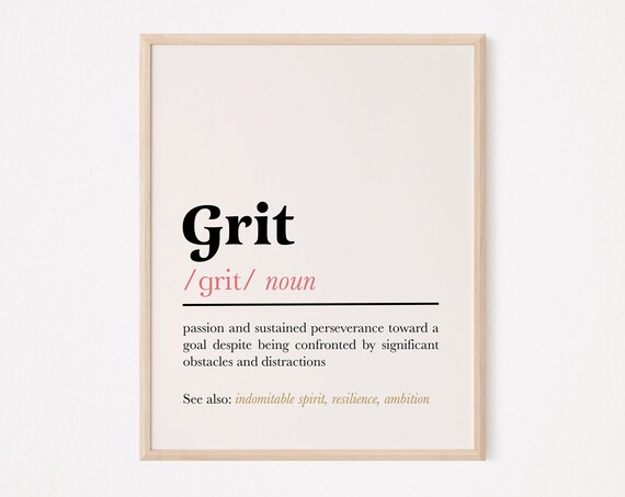 Grit Definition Noun Typography Motivational Dictionary Art Poster