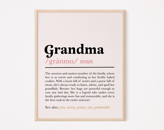 Grandma Definition Dictionary Art Gift Print For Grandmother
